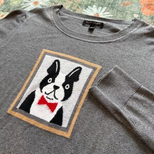 Banana Republic Womens Grey Boston Terrier Dog Intarsia Cotton Sweater Medium